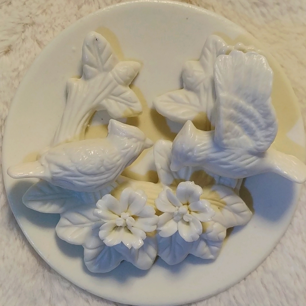 Small Decorative Ceramic Plate with Birds and Flowers